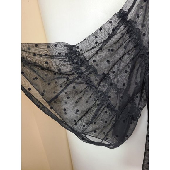 Express Black Textured Polka Dot Sheer Bell Sleeve NEW Blouse Size XS - Picture 3 of 8